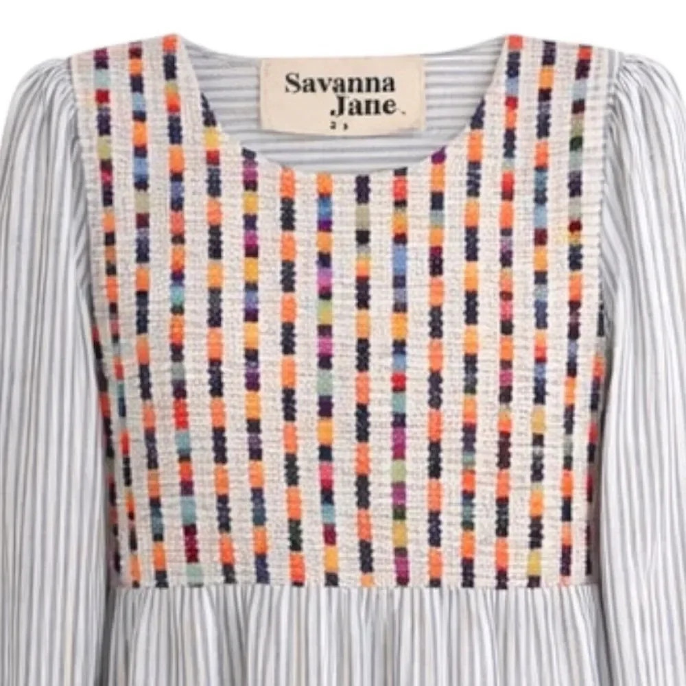 Savanna Jane Women’s Becca Baby Doll Long Sleeve Linen Blouse Sz S Style#18092